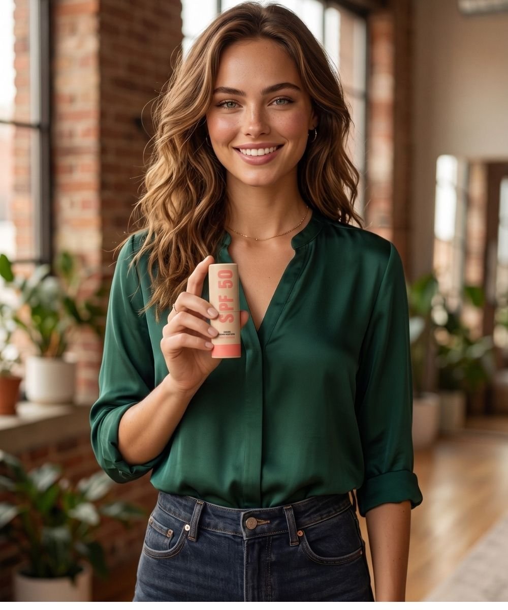 Mujer aplicando maquillaje Etherea